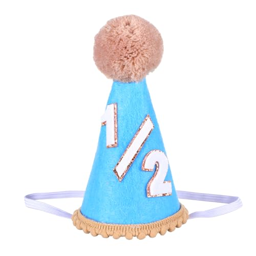 1/2 Birthday Hat Cone Half Birthday Hat Baby Boy Girls 6 Months Birthdays Decorations Half Way to One Party Hats Outfit for Cake Smash Photo Props Party Decorations Blue