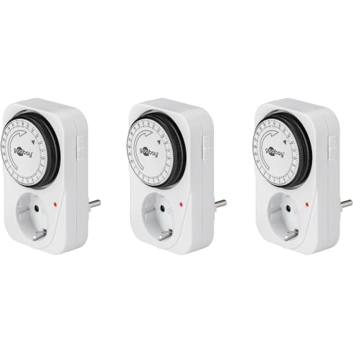 Goobay 64894 timer uttag – analog timer inuti – uttaguttag – 15 minuters intervall justerbar – LED-kontroll – kontinuerlig drift möjlig – uppsättning av 3, liten