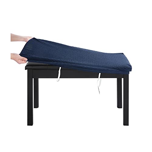 Buyue Luxury 2-Person Piano Bench Cover, (27.7"- 37") Lx (12"- 16") W Stretch Jacquard Washable Rectangle Footstool Slipcover (M, Navy Blue) #TOP6