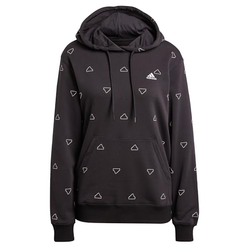 adidas Mujer Essentials Monogram Regular French Terry Graphic Hoodie, Black, S