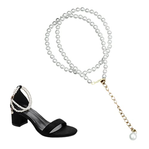 Gift girl 1 Pair Double Layer Pearl High Heels Ankle Straps with Self-Adhesive Heel Cushion Detachable Pearl Shoe Straps