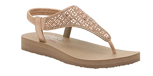 Skechers Women's Meditation-Rock Crown Thong Sandal Rose Gold 7 W US