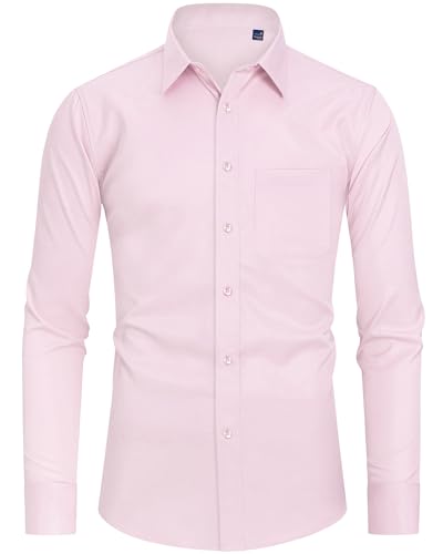 DEMEANOR Mens Dress Shirt Slim Fit Long Sleeve Button Down Shirts Stretch Wrinkle Free Formal Wedding Tops with Pocket