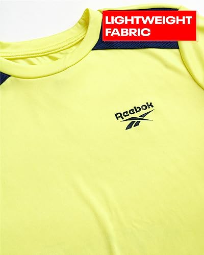 Reebok Boys’ Shorts Set – 2 Piece Performance T-Shirt And Basketball Gym Shorts (8-12), Size 12, Neon Yellow/Dark Blue #TOP2