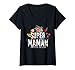 Femme "Super Maman" beau dessin floral pour la fête des Mères. T-Shirt avec Col en V