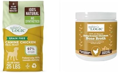 NATURE'S LOGIC Grain-Free Dry Dog Food Chicken Meal Feast, 25lbs & Chicken Bone Broth