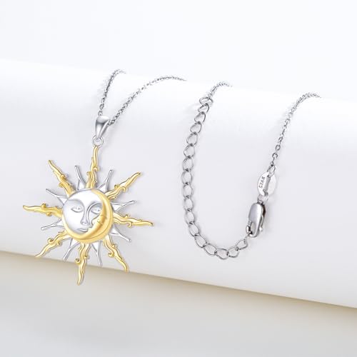Sun and Moon Necklace 925 Sterling Silver Sun and Moon Face Necklace Sun Pendant Jewelry for Women3