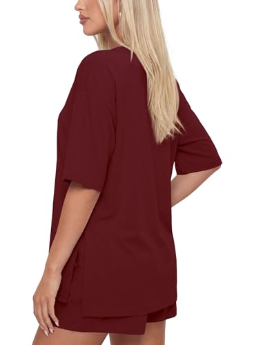 Image of Darong Women's 2 Piece Shorts Set Loungewear | oversized tshirts,crew neck top,drawstring shorts,elastic waist, side pockets,summer travel outfits