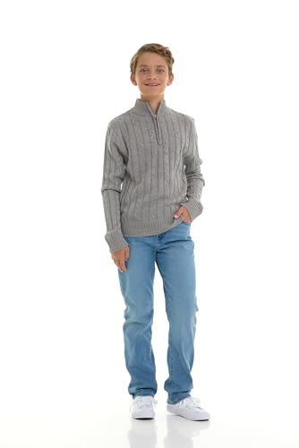 Sezzit Boys Quarter Zip Cable Knit Sweater – Classic Warm Pullover for Kids.Perfect for School, Chirtmas, Fall and Winter. Grey - Size 4