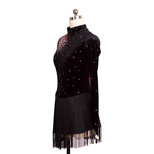 Kzytamz Figure Skating Dress Girls Teens Black Ice Skating Velvet Open Back Skirt Training Dance Dress Competition (S,Black) #TOP4