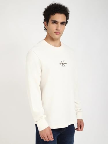 Calvin Klein Herren Sweatshirt Monologo Waffle Rundhalsausschnitt, Elfenbein (Ivory), XXS – Ansicht 6