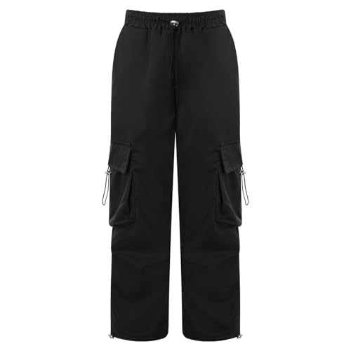 JanJean Kids Girls Hip Hop Jazz Cargo Pants Boys Summer Casual Elastic Waistband Trousers with Pockets