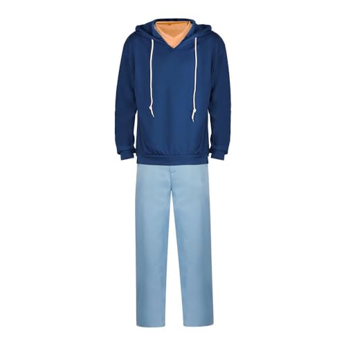 Anime Sung Jin Woo Cosplay Disfraz Azul Chaqueta con Capucha con Pantalones Traje Halloween Uniforme Sudadera Adulto Sudadera Carnaval Dress Up Traje con Peluca, Tipo 01, XXL