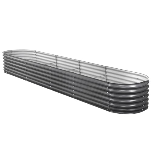 Green Fingers Oval Raised Garden Bed Galvanised Planter Box 320x80x42cm