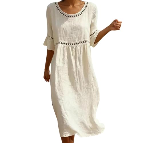 Robe d'été avec dentelle ajourée et finitions col rond chic
