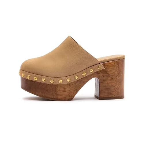 Agodor Studded Platform Wooden Clogs Mules