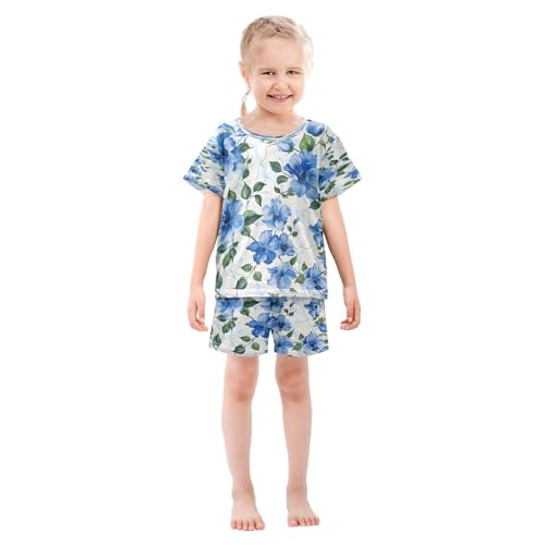 senya Short Sleeve Pajamas Sets Summer Cotton Sleepwear Blue Flowers3