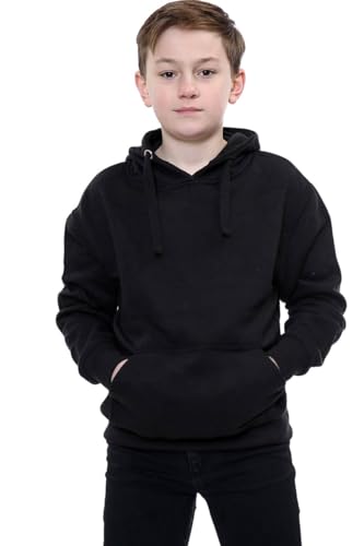STAR FASHION Kids Hoodie Fleece Jumper Girls Boys Hooded Pullover Unisex Warm Sweatshirt Top Black 9-10 Years