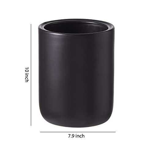 Image of Bathroom Wastebasket - Ceramic Decorative Trash Can (Black Marble Look)
