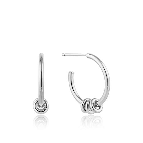 ANIA HAIE Damen Ohrring MODERN MINIMALISM Hoops aus 925 Sterling Silber, besetzt mit drei silbernen Ringen, Größe: 1,6cm, inkl. Geschenkverpackung