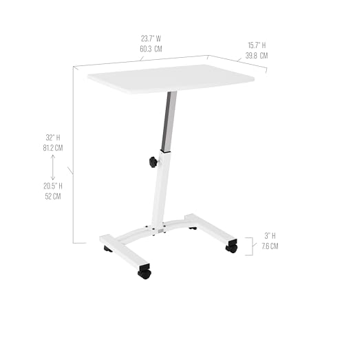 Image of Seville Classics Airlift Mobile Height Adjustable Laptop Stand Computer Workstation for Sitting Classroom Home Office Medical Table w /Wheels, Flat Desk 24 inch, White