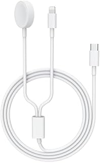 كابل شحن USB C تصميم 2 في 1 لاسلكي مغناطيسي بطول 1.2 متر لساعة اي ووتش ومتوافق مع ساعة ابل سلسلة 9/8/7/6/5/4/3/2/1/الترا 2/الترا/اس اي