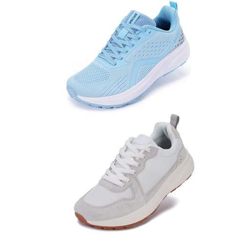 BRONAX Womens Wide Toe Box Light Blue and Gray Size 8w