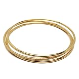 ステンレス 18KGP 3点セット シンプルバングル ゴールド シルバー グリッター 3連 プレーンバングル レディース 女性 腕輪 金属アレルギー対応（ゴールド、S(内径5.5cm)）