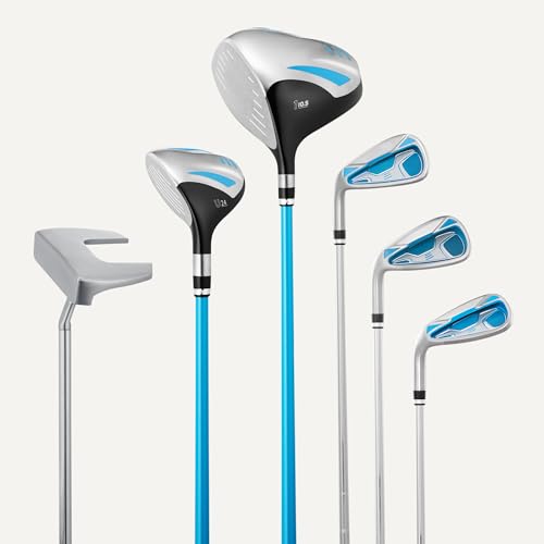 Amazon Basics Golfschlägerset, 6-teilig mit Standtasche, übergroße Schlagfläche, niedriger Schwerpunkt, Linkshänder, Blau/Schwarz