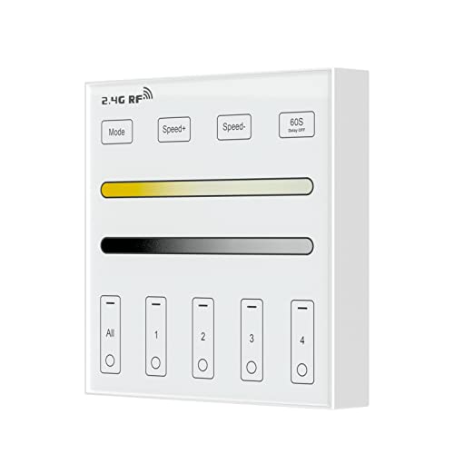 BTF-LIGHTING WR02RF Wireless 2.4G RF 4 Zone Single Colour/CCT Wall Mounted Smart Panel Remote Control Powered by 2pcs AAA Batteries 3V Work with LM052 LM053 C01W C02W etc Controller