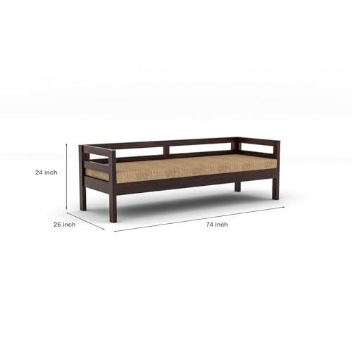 Image of ONIJA Solid Sheesham Wood 3 Seater Sofa Cum Diwan Couch Bed for Living Room Bedroom Furniture Three Seater Sofa Wooden Diwan Sofa Settee for Home, Hall, and Office (Walnut Finish)