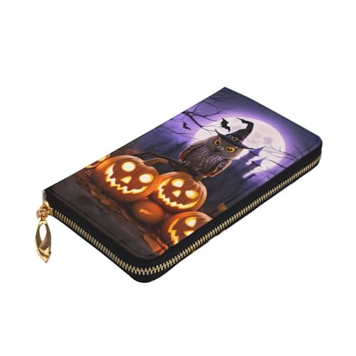 Halloween Owl Ghost Womens Long Wallet Purse,Pu Leather Clutch Bag With Zip Card Holder Case Credit Coin Wallets3