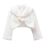 Amosfun Bolero für Blumenmädchen, Kunstfell, Langarm, Mantel, Jacke, Schulterumhang, Schal, Wickelumhang, Prinzessin, Brautjungfer, für Kinder, Weiß, Größe S, weiß, Small