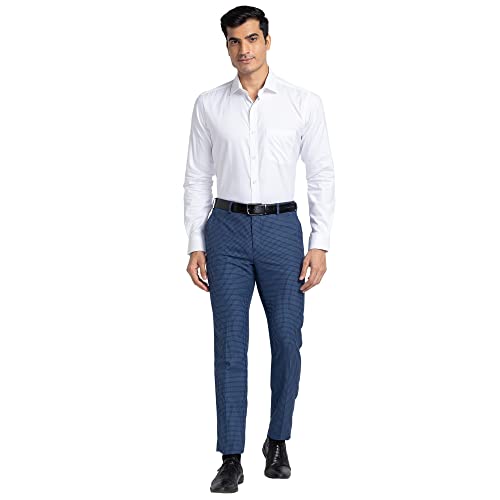 Image of Raymond Men's Polyviscose Blend Checks Pattern Slim Fit Flat Front Formal Trouser