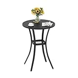 VICLLAX Patio Bar Height Table, Round Outdoor Bar Table with Umbrella Hole, 27.6' Black