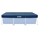 Intex Rectangular Frame Pool Cover 3m x 2m, Blue PVC Debris and Weather Cover for Intex Frame Pools, Rope Ties, Drainage Holes, 8in Overhang, 28038