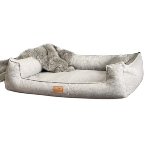 tierlando® Orthopädisches Hundebett Goofy Couture mit Matratzenschoner, waschbarer Bezug aus meliertem Möbelstoff, für mittlere bis sehr große Hunde Größe: 90x75cm | Farbe: 06 Grau