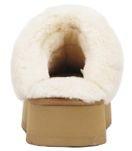 Platform Slippers for Women Indoor Outdoor Suede Leather Fuzzy House Shoes3