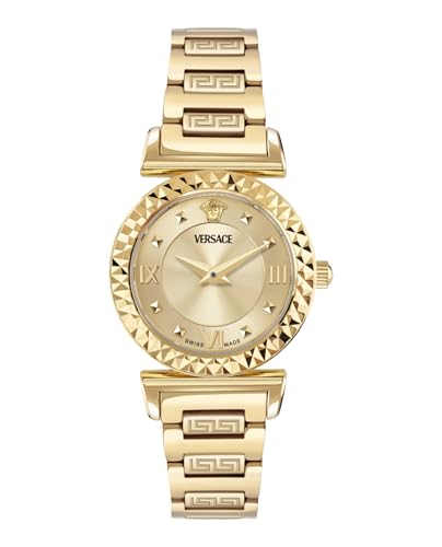 Versace Mini Vanity Collection Luxury Womens Watch Timepieces with a Gold Bracelet, Case and Dial