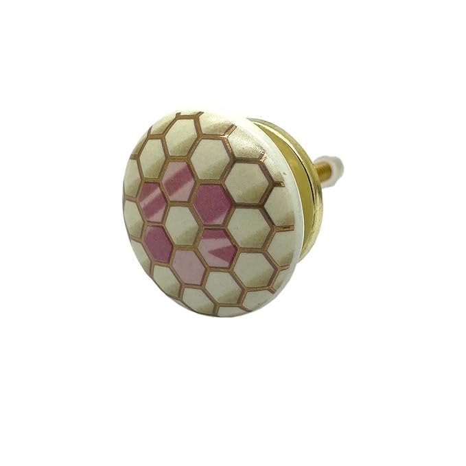 Image of Ceramic Knobs Drawer Pulls for Cabinets and Cupboards (38mm, Gold Multicolour) - Pack of 4 knobs (Honey Comb)