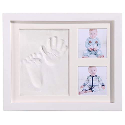 H Marco de huellas, Marco Foto para Recien Nacido,Kit de Marco de madera Para Manos y Huellas de bebé para niños y niñas. No se agrieta al secar