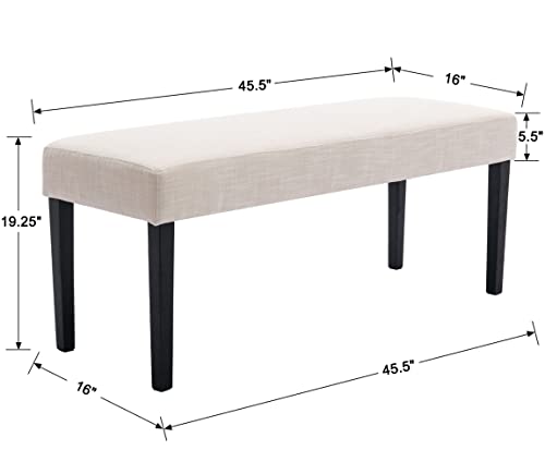 Vescasa Beige Linen Upholstered Dining Bench With Black Wood Legs, 44.5" W Entryway Farmhouse Padded Bench For Dining Room, End Of Bed, Kitchen, Living Room, 1 Pc #TOP2