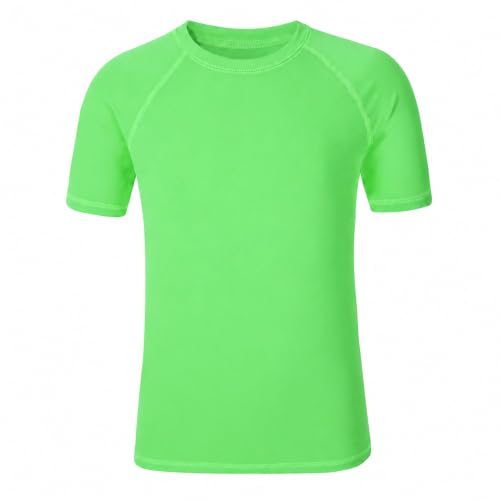 Image of 5-14Y Boys Girls Rash Guard UPF 50+ Short Sleeve Kids Neon Swim Shirts | Unisex UV Sun Protection Shirts,Quick Dry Kids Rash Guard, Boys Girls Neon Swim Shirts,Teen Rash Guard Swimsuit