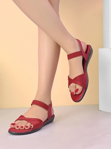 Image of XE Looks Black Criss-Cross Flat Sandals for Women | Secure Ankle Strap | Cushioned Footbed | Lightweight Casual Footwear For Girls