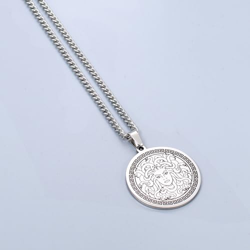 PINK TOWN Ancient Greek Mythology Medusa Necklace Stainless Steel Snake Woman Medusa Pendant Necklace Greek Symbol Jewelry Pagan Mythology Statement Necklace Pendants for Men Women2