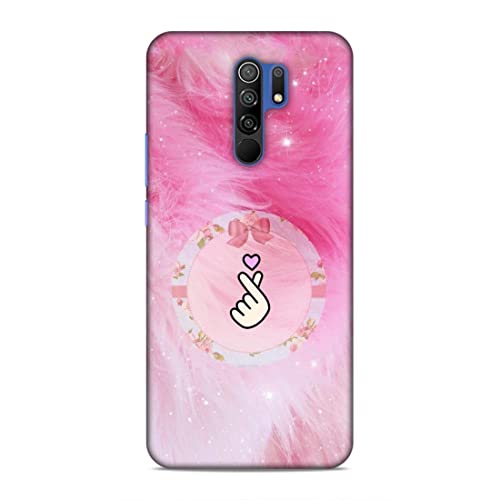 Image of Printed Mobile Back Hard Case Cover for Xiaomi Redmi 9 Prime /Xiaomi Poco M2 | Finger Hearts, Pink Feathers, Soft Furr -2191