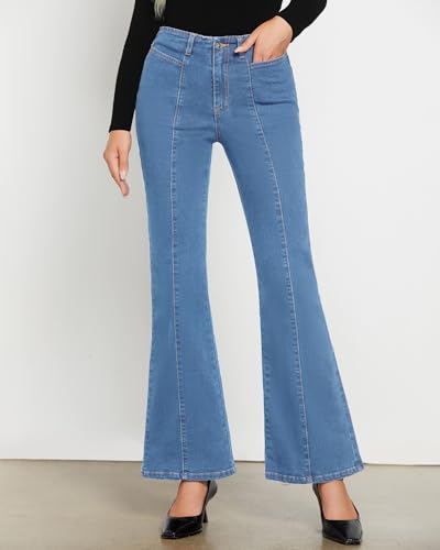 luvamia Flare Jeans for Women High Waisted Wide Leg Trendy Seamed Front Stretchy Denim Jean Pants Pockets Trouser Jeans3