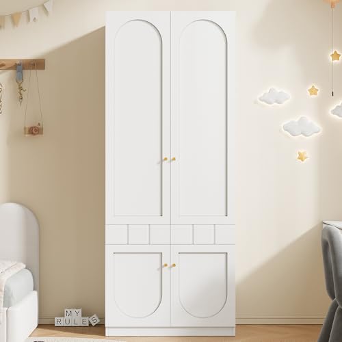 Kebnor Armario de 2 puertas, con barra y cajones, tiradores de metal, color blanco (80 × 50 × 200 cm)