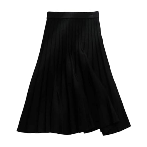 WWricotta Falda Plisada de Punto Grueso para Mujer, Longitud Media, Corte en A, Falda Larga con Vuelo Grande Mujer Larga Negra