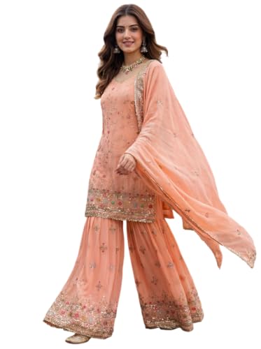 Women’s Ethnic Sharara Suit Set with Kurta & Dupatta